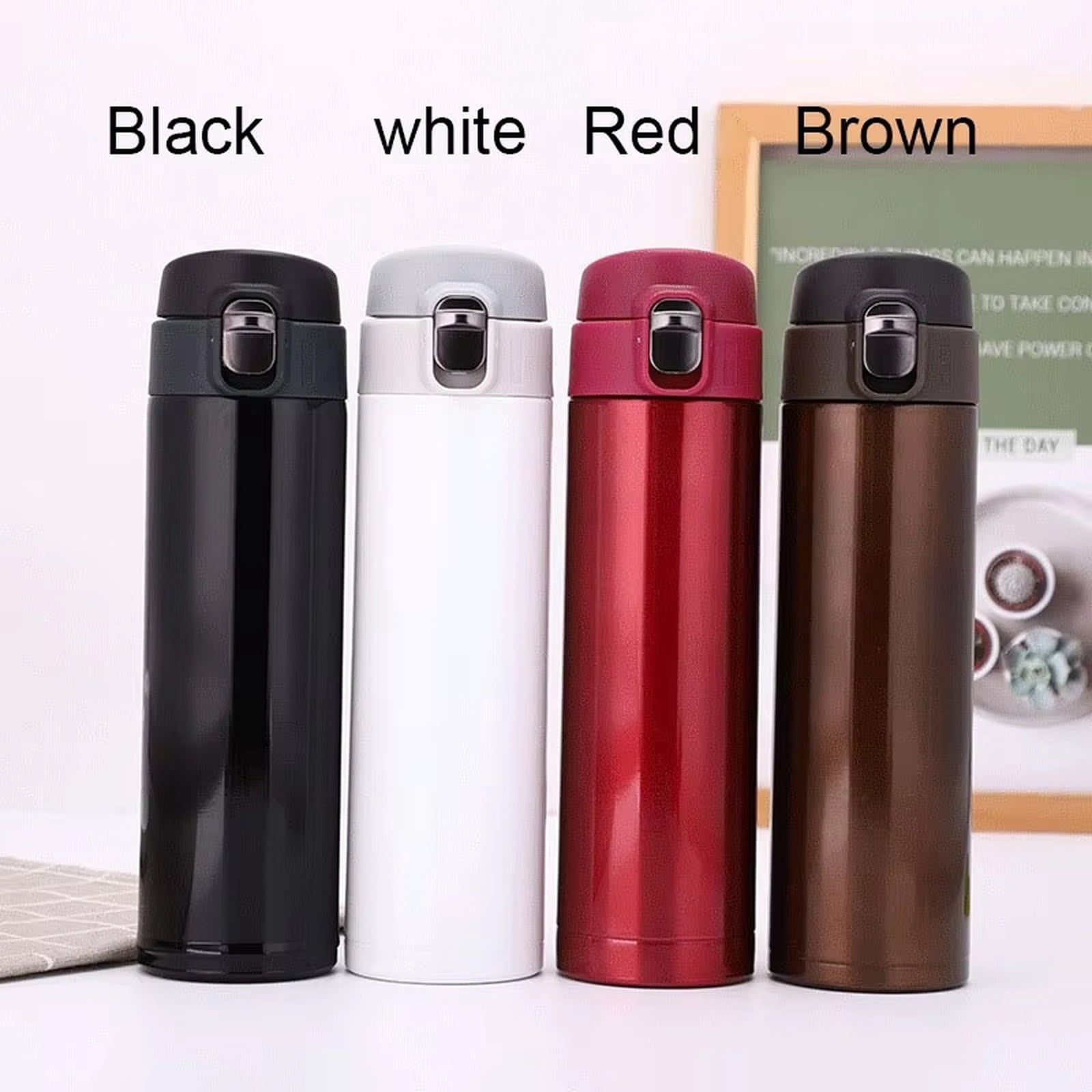Insulated Stainless Steel Water Bottle with Auto Pop Lid - Image 4