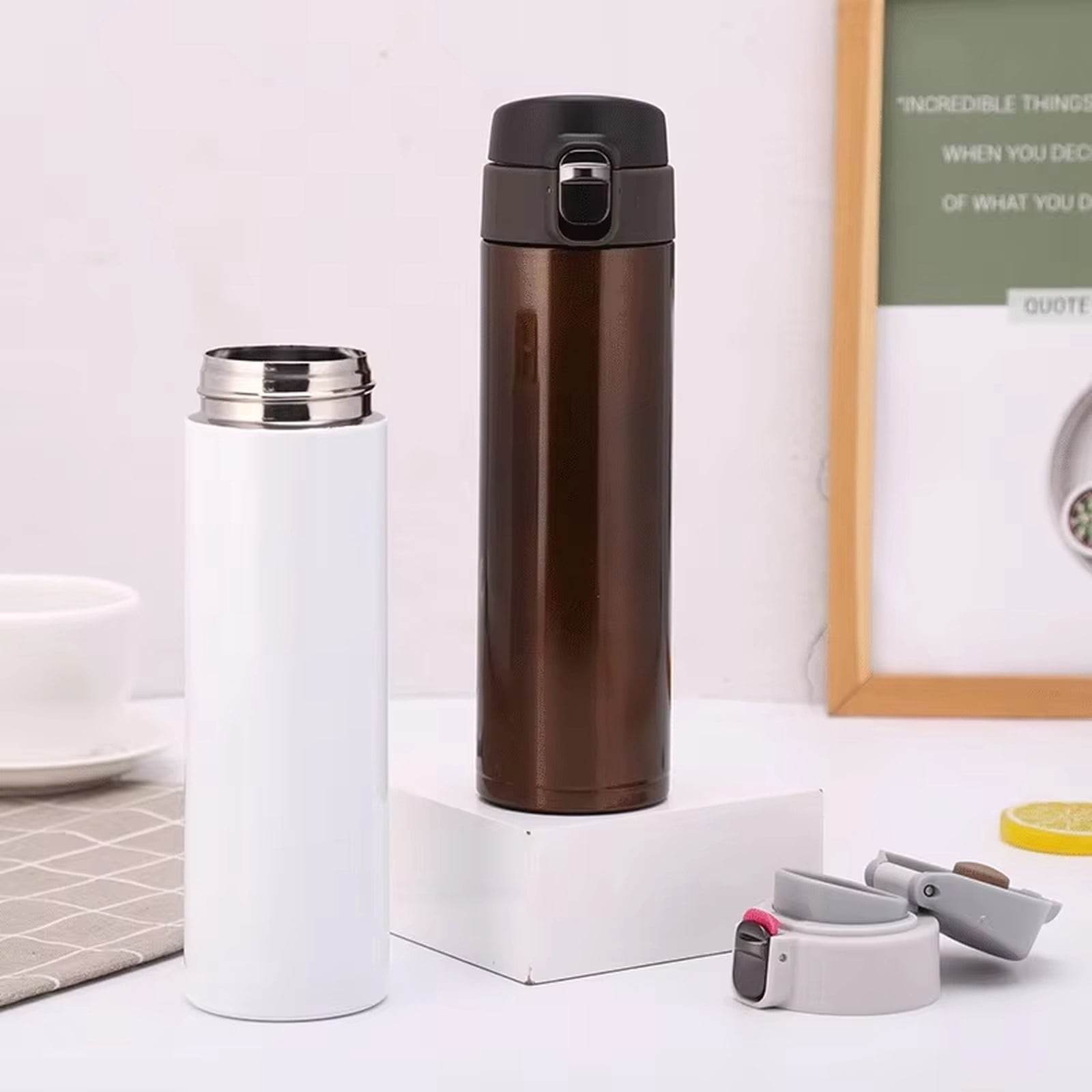 Insulated Stainless Steel Water Bottle with Auto Pop Lid - Image 5
