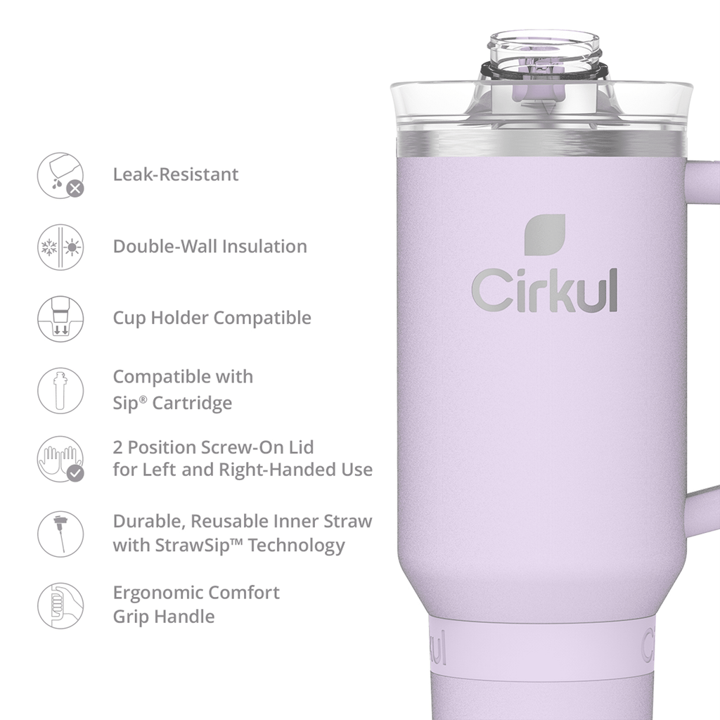 40oz Double-Wall Insulated Stainless Steel Tumbler with Handle, Lilac - Image 3