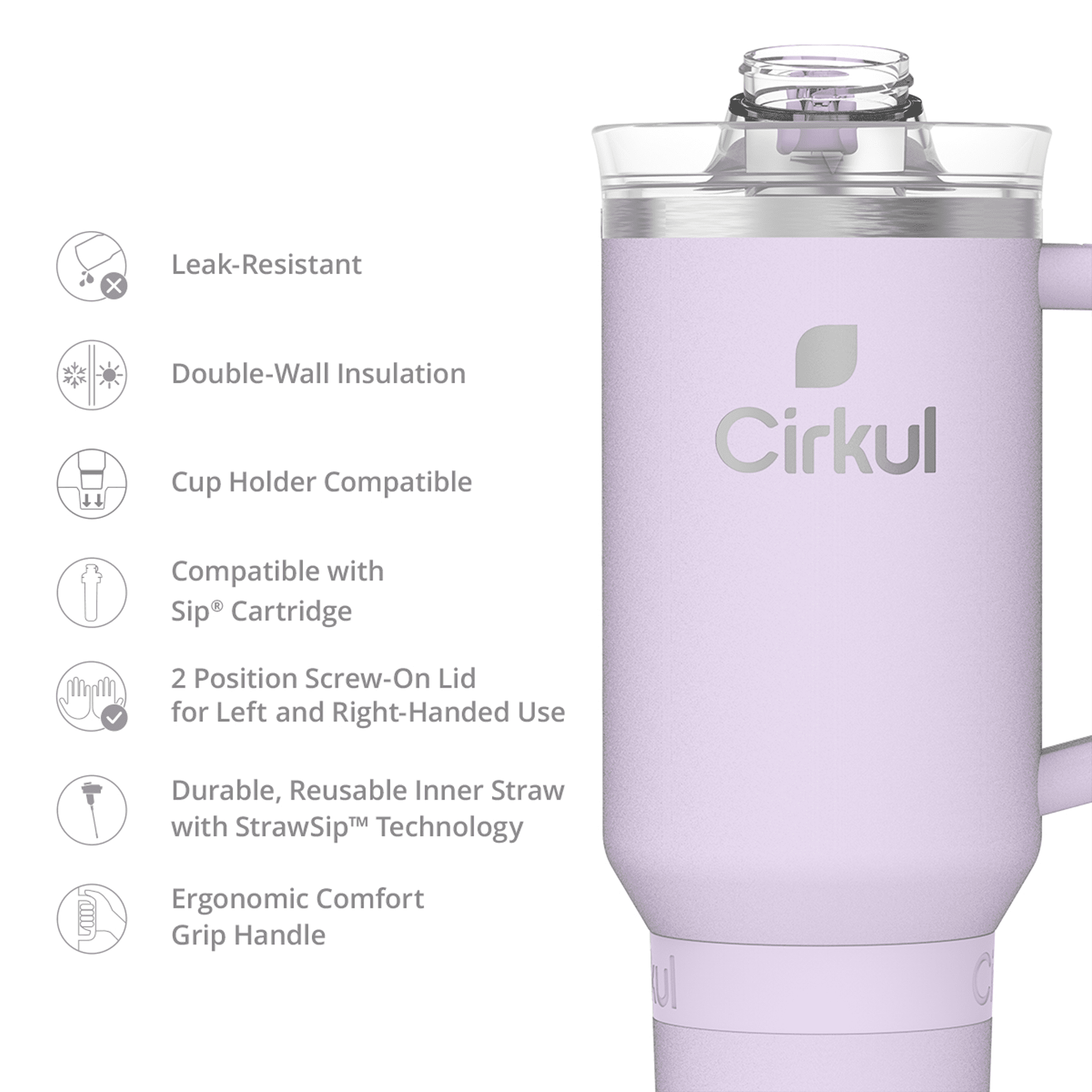 40oz Double-Wall Insulated Stainless Steel Tumbler with Handle, Lilac - Image 3